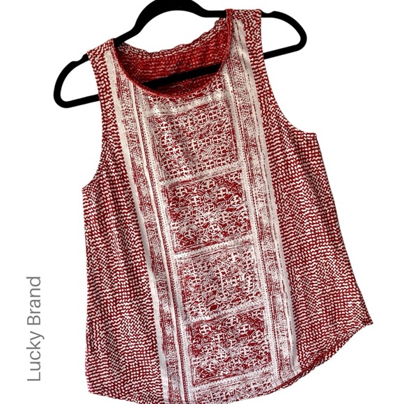 LUCKY BRAND | NWOT SLEEVELESS BOHO BLOCK PRINT TOP COTTON BLEND  | MEDIUM - Picture 1 of 8